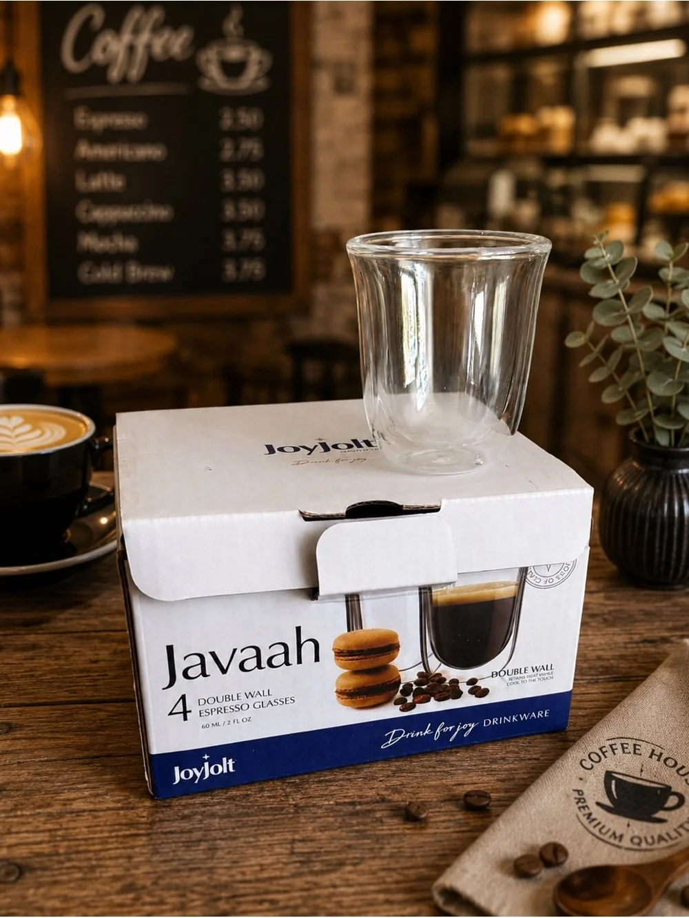JoyJolt Javaah Double Wall Espresso Glasses 2 Oz Set of 4 NWT
